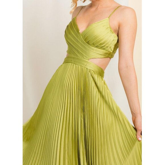 Lime Green Pleated Cutout Formal Wedding Guest Party Maxi Dress 8 - Picture 5 of 5